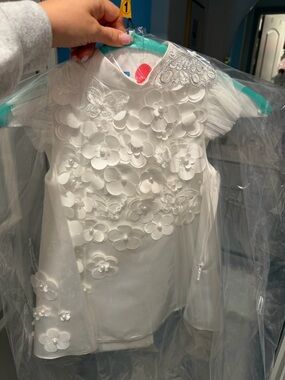 Girls White Floral Appliqué Formal Dress